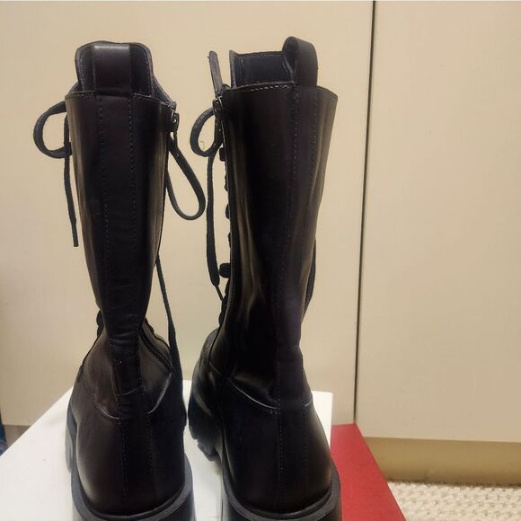 New Free People "Jones" Lug Sole Black Leather Lace-Up Combat Boots Sz.8.5 $278 - Picture 8 of 13